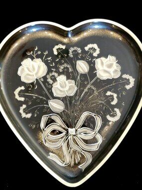 MIKASA Walther Crystal Valentine Heart Shaped Serving Platter Clear Rose Bow